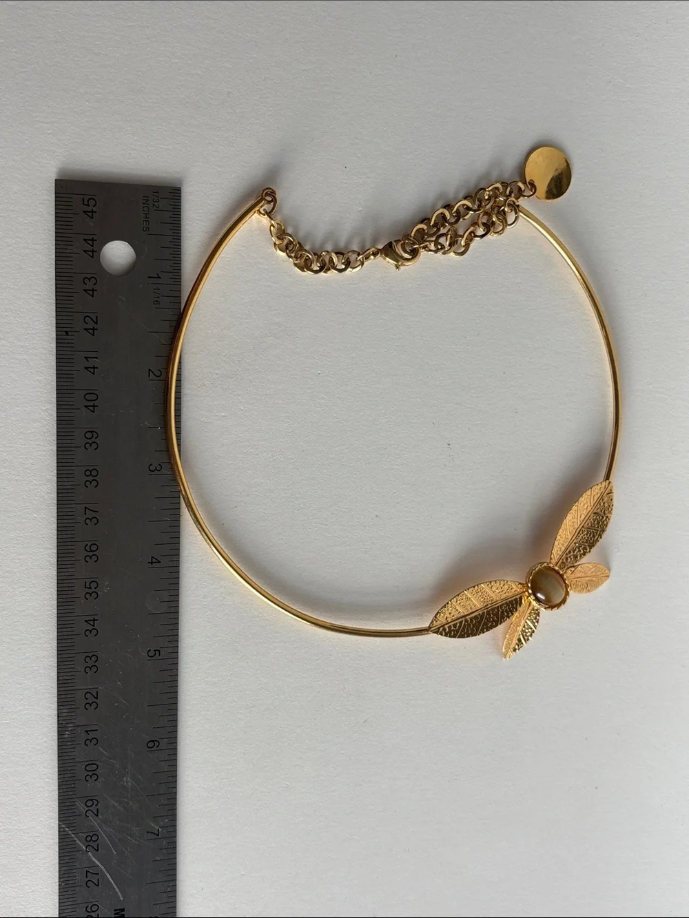 Gold Floral Collar Necklace with Cats Eye Gemstone